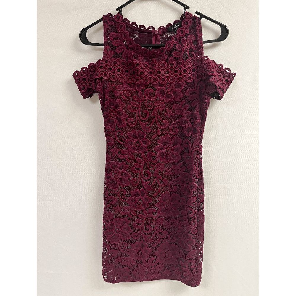 Ambiance Juniors Girls Lace Bodycon Dress Burgundy Cold Shoulder Size Small